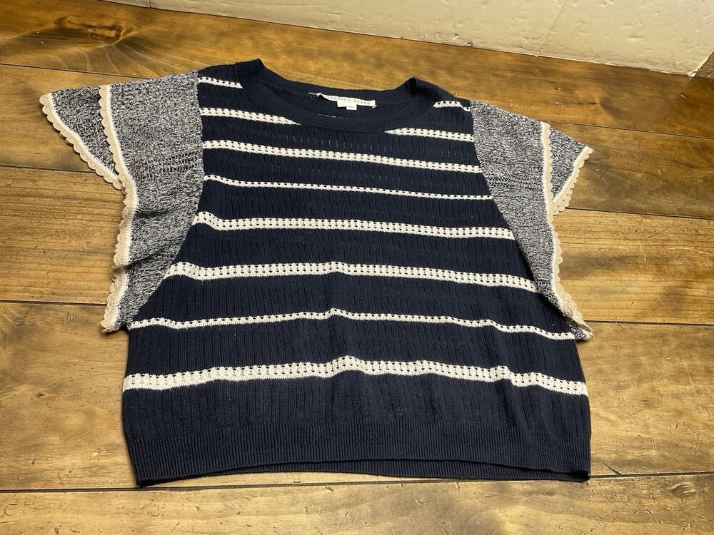Veronica Beard Paz Striped Flutter Sleeve Sweater Blouse Linen Blend Size Large